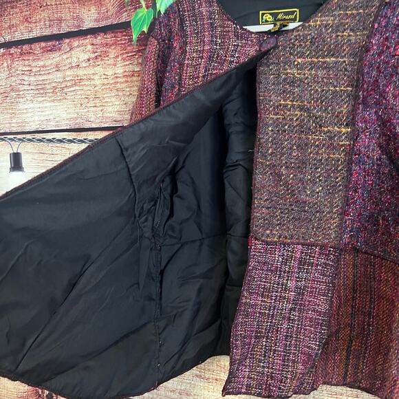 Vintage Mirasol Patchwork Tweed Jacket Womens XL Wool Blend Purple Brown - Picture 4 of 5